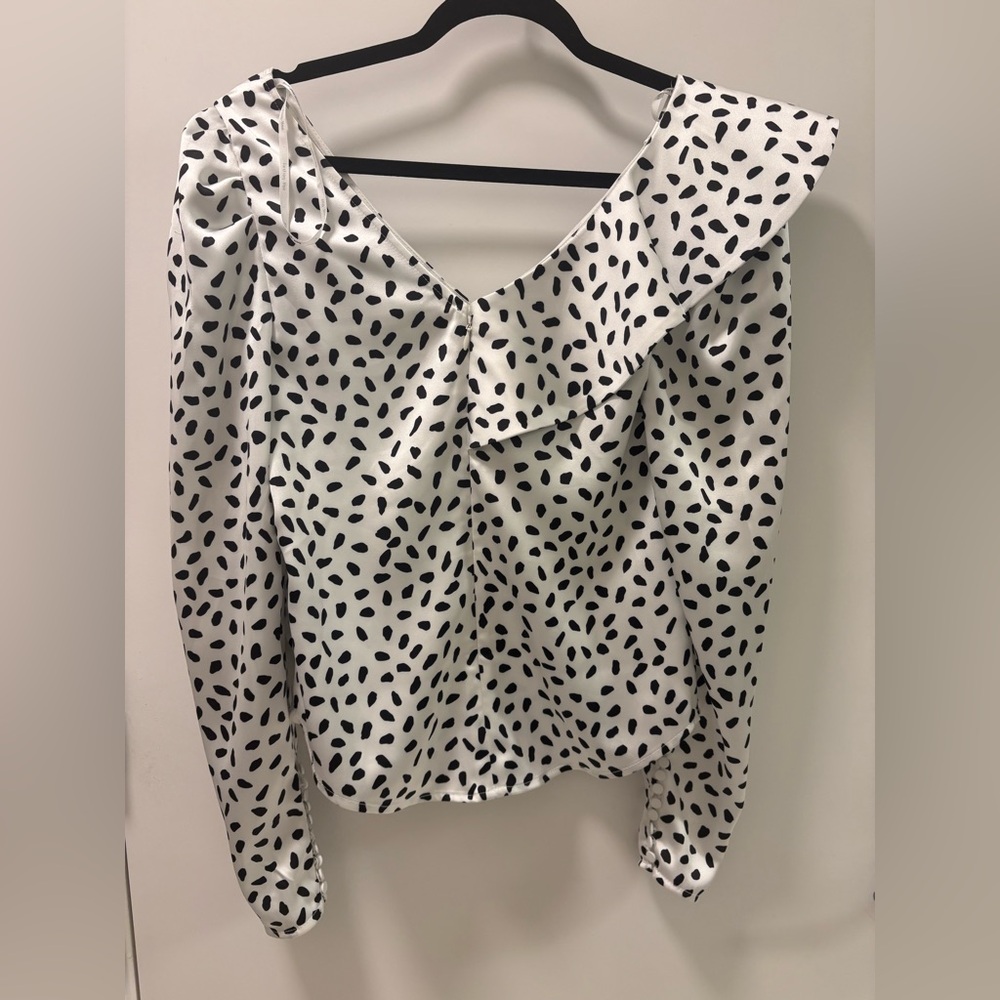 Self-Portrait Polka Dot Ruffled Satin Blouse Size 2 - Picture 5 of 11